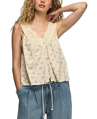 Lucky Brand Women's Lace Yoke V-Neck Top