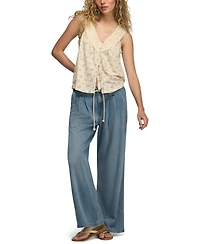 Lucky Brand Women's Lace Yoke V-Neck Top