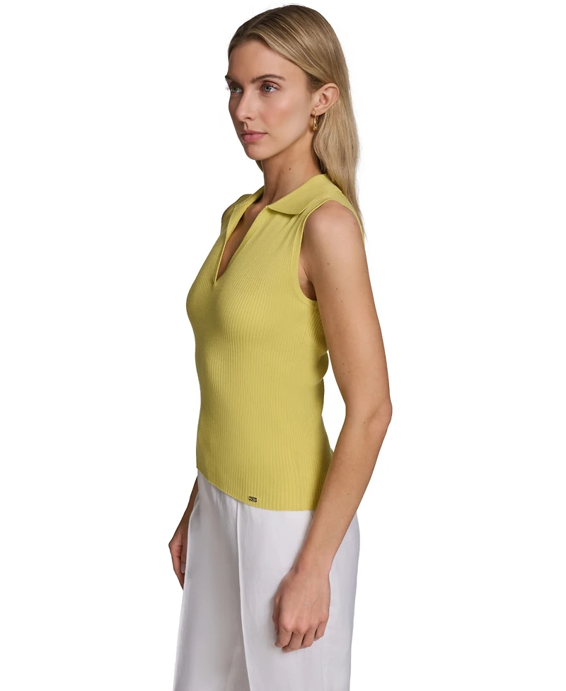 Calvin Klein Women's Sleeveless Collared V-Neck Sweater