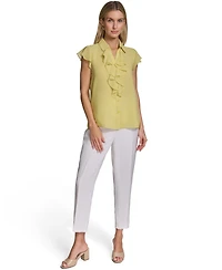 Calvin Klein Women's Ruffle-Front Collared Neck Top