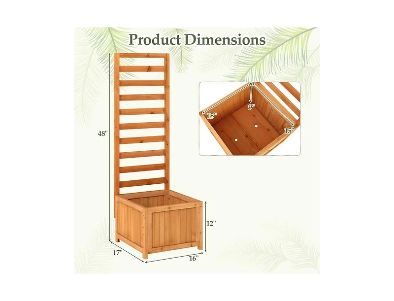 Slickblue 48 Inch Wooden Raised Garden Bed with Trellis & Drainage