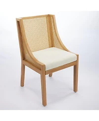 Streamdale Furniture Streamdale Rattan Dining Chairs, Solid Wood Frame, Linen Upholstered Seat, Finish
