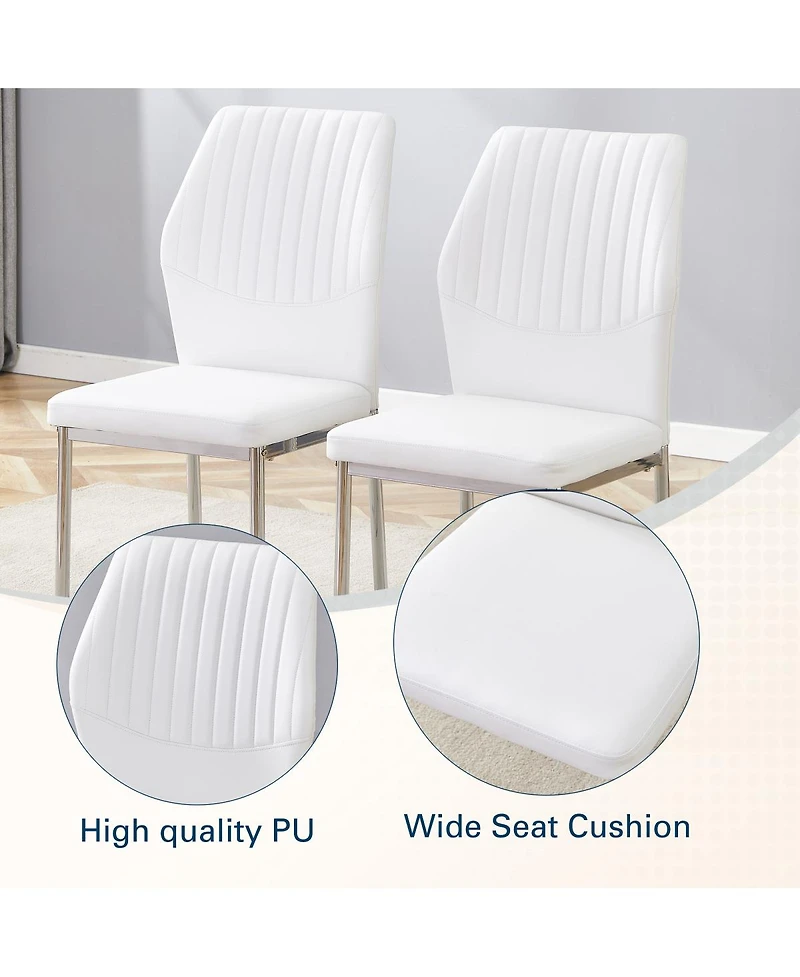 Streamdale Furniture Streamdale Luxury Simple Chair - Set of 6 White Pu Dining Chairs with Metal Silver Legs