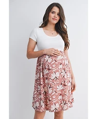 Hello Miz Maternity Floral Scoop Neck Short Sleeve Dress with Pockets