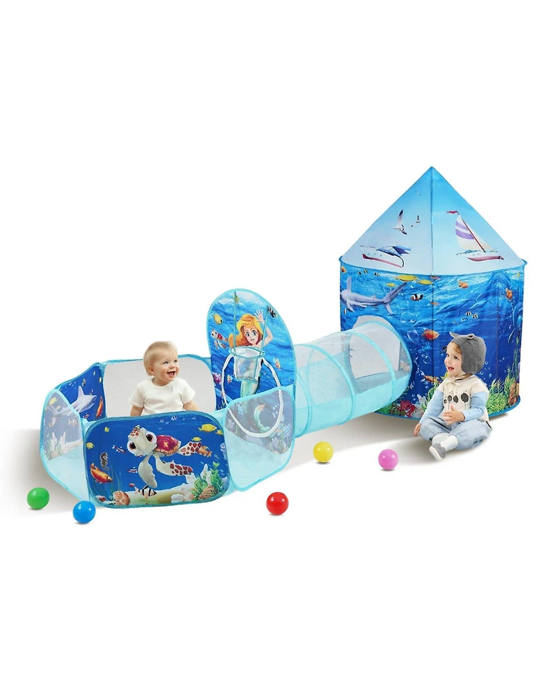 Mecale 3-in-1 Kids Play Tent with Tunnel and Basketball Hoop