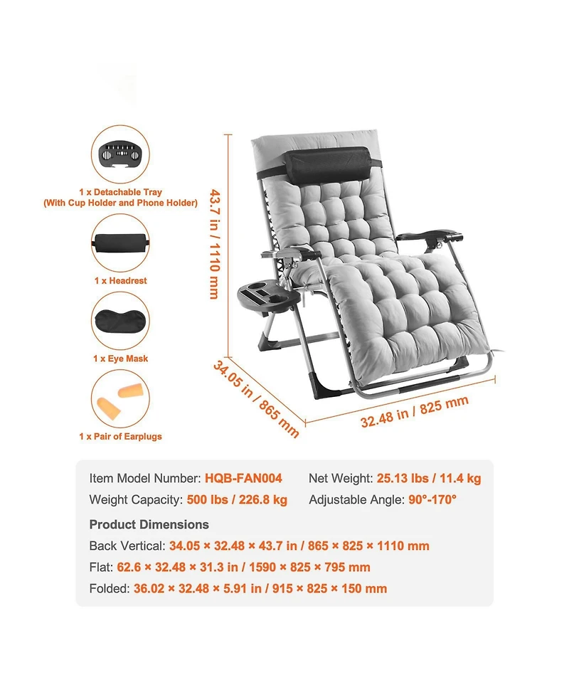 Mecale 33 Inch Zero Gravity Recliner Chair with Cushion and Cup Holder