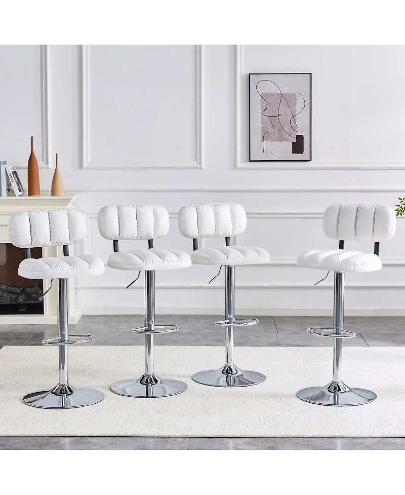 Streamdale Furniture Set of 2 Pu Leather Adjustable Bar Stools with Base & Footrest