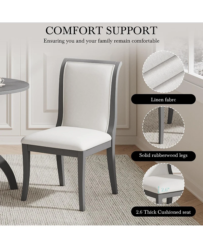 Streamdale Furniture Oak Gray Upholstered Dining Chairs (Set of 2) - Traditional Elegant Fabric Side Chairs.