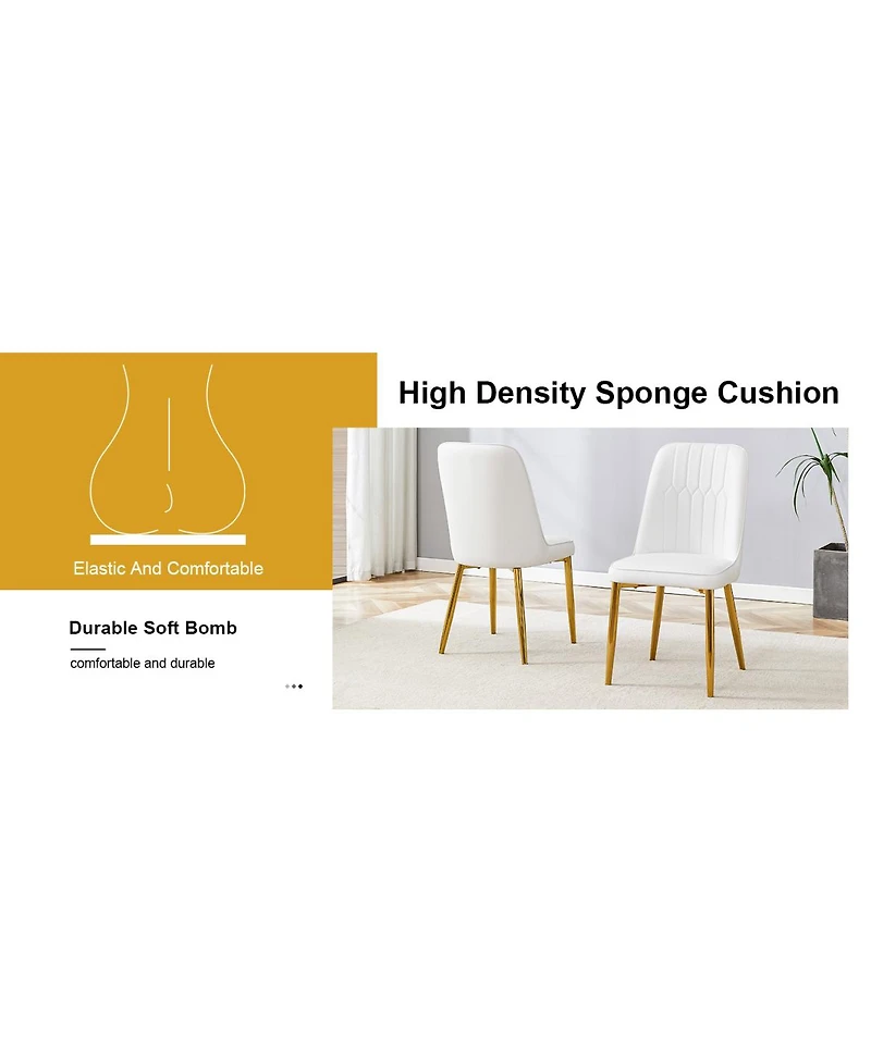 Streamdale Furniture 4 Modern Pu Leather Dining Chairs with Gold Legs