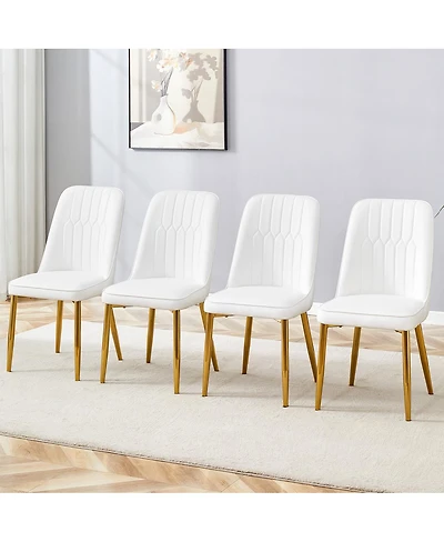 Streamdale Furniture 4 Modern Pu Leather Dining Chairs with Gold Legs