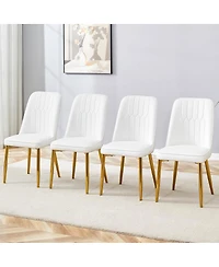 Streamdale Furniture 4 Modern Pu Leather Dining Chairs with Gold Legs