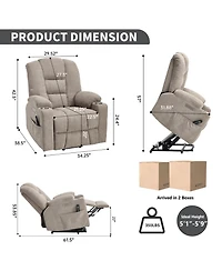 Streamdale Furniture Power Lift Recliner Chair with Massage, Heat, Usb Ports, Khaki