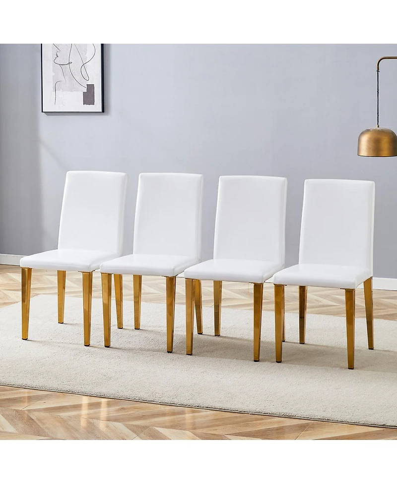 Streamdale Furniture Set of 4 White Pu Dining Chairs with Golden Metal Legs
