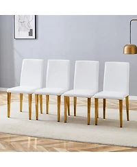 Streamdale Furniture Set of 4 White Pu Dining Chairs with Golden Metal Legs