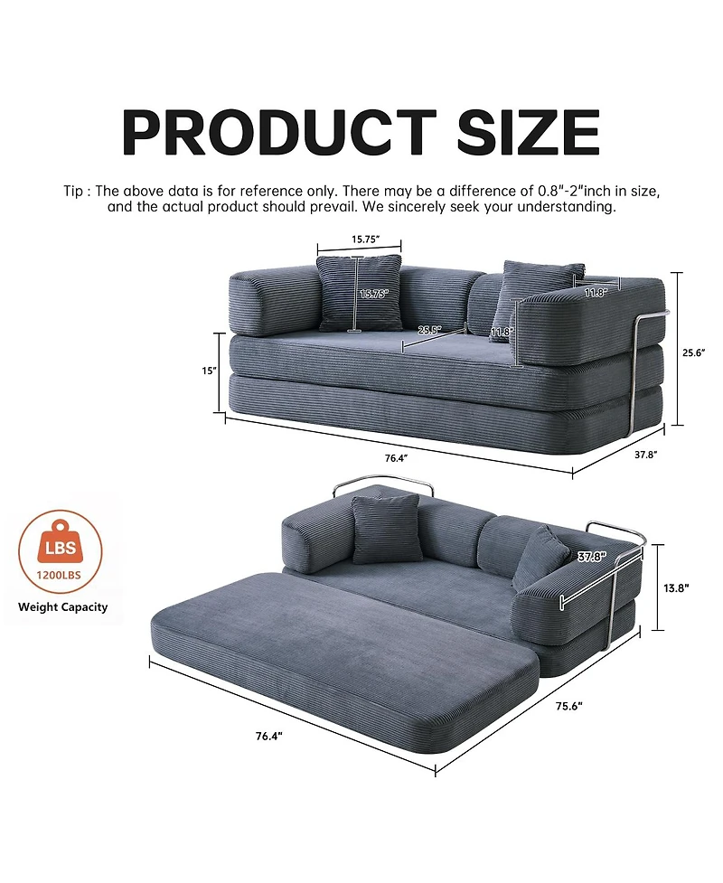Streamdale Furniture Floor Couch Sofa Bed with Blanket Pillow, Enhanced Frame Stability
