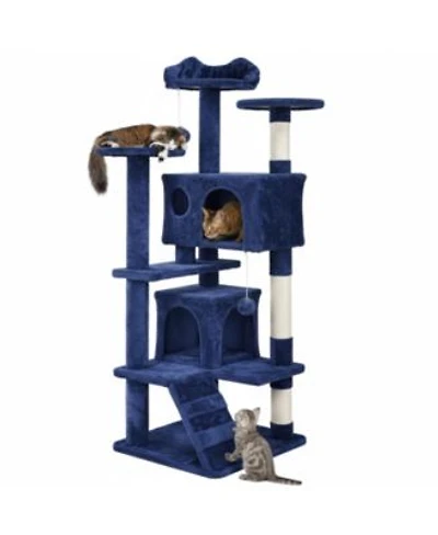 Aronkl Multi Level Cat Tree Tower With Cat Ear Perch 2 Caves Sisal Posts Climbing Ladder Replaceable Balls Pet Activity Center