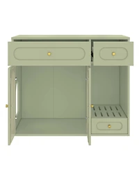 Aostirmotor Cat Litter Box Enclosure with Led Light – White End Table with Storage Drawers & Acrylic Doors, Green