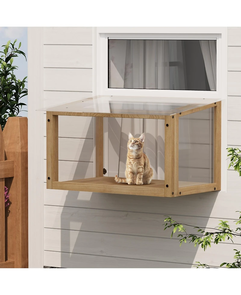 Aostirmotor Waterproof Wooden Window Cat Perch – Safe Catio Box for Indoor Cats, 24-35" Window Fit