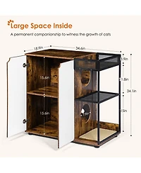 Aostirmotor Rustic Brown Cat Litter Box Enclosure for 2 Cats – Hidden Cat Furniture Cabinet