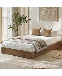 Twin Xl Bed Frame, Wood Platform with Fluted Design, Low Profile BedFrame, Minimalist Base Noise-Free, Easy Assembly