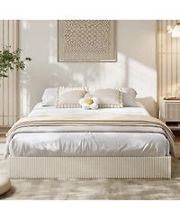 gaomon Bed Frame, Wood Platform with Fluted Design, Low Profile Minimalist Base Noise-Free