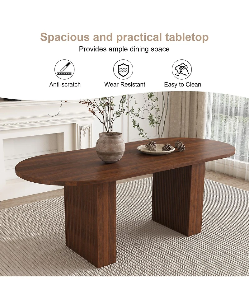 Streamdale Furniture Oval Dining Table for 6, Walnut Veneer, Modern Farmhouse, Waterproof, Scratch Resistant