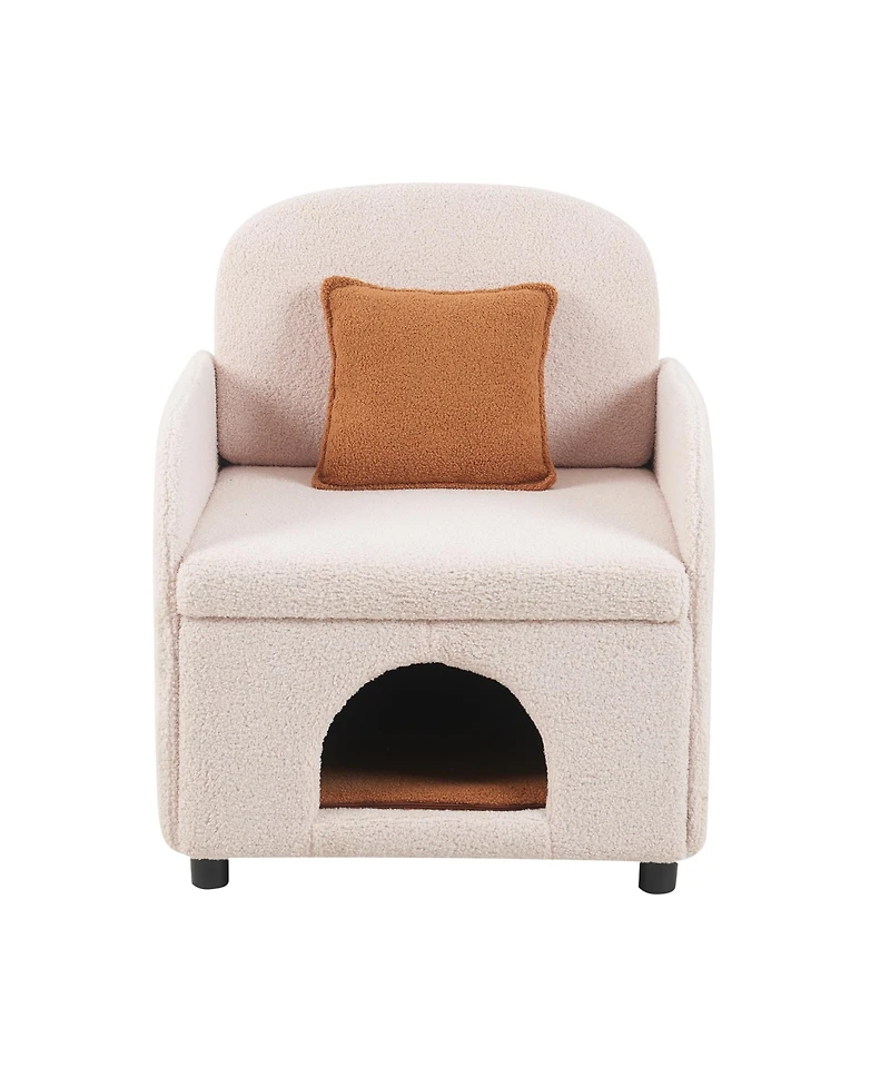 Aostirmotor Cream White Sherpa Armchair – 2-in-1 Pet Friendly Furniture with Lumbar Pillow