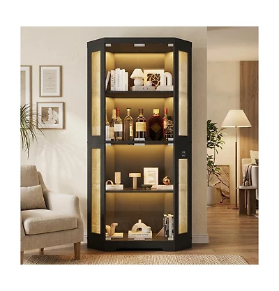 gaomon Glass Display Cabinet, 4 Tier Curio Cabinets with 3 Color Lights, Corner Bookcase for Collectibles, Storage Cabinets with Human Body Sensor