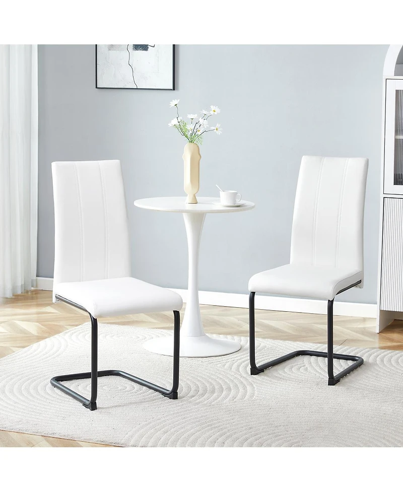 Streamdale Furniture 2-Pack White Pu Upholstered Dining Chairs with Black Metal Legs