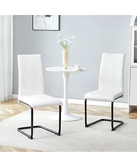 Streamdale Furniture 2-Pack White Pu Upholstered Dining Chairs with Black Metal Legs