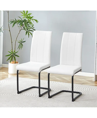 Streamdale Furniture 2-Pack White Pu Upholstered Dining Chairs with Black Metal Legs