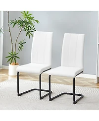Streamdale Furniture 2-Pack White Pu Upholstered Dining Chairs with Black Metal Legs