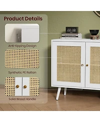 gaomon 47.2" Rattan Sideboard Buffet Cabinet with 3 Doors,Boho Adjustable Shelves, White Console Table for Living R
