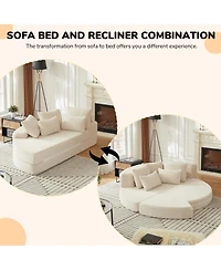 Streamdale Furniture Corduroy Semi-Circular 2-in-1 Sofa Bed with Neck Pillow & 5 Throw Pillows
