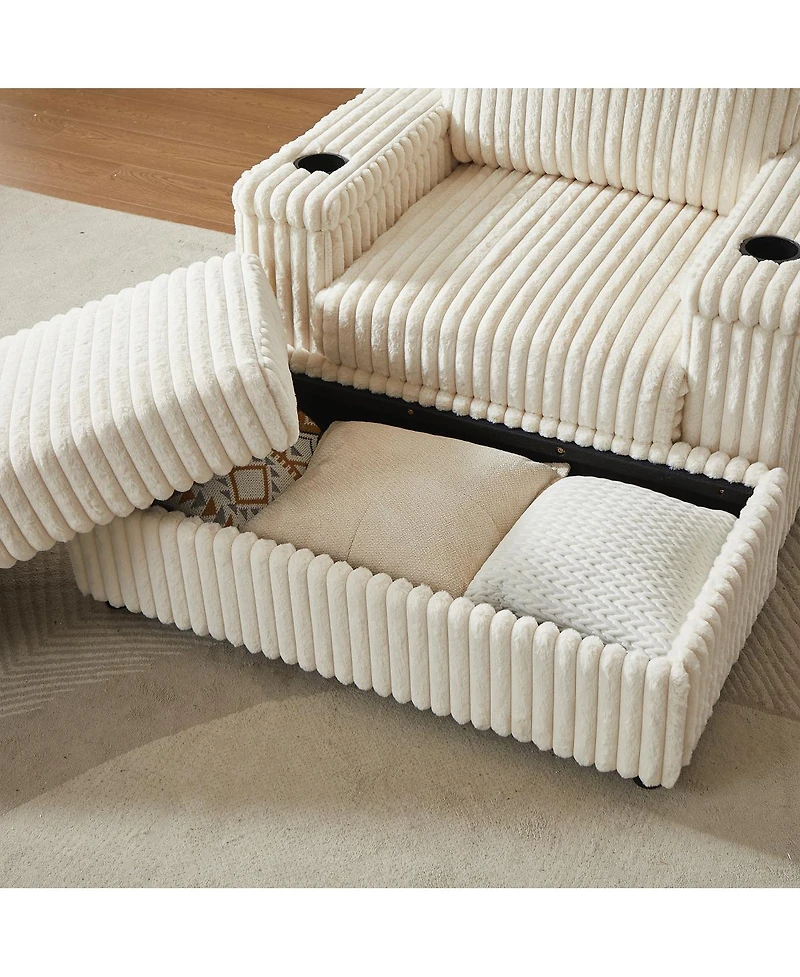 Streamdale Furniture 84" Corduroy 3-Seater Sofa w/ Pillows, Ottomans