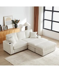 Streamdale Furniture 84" Corduroy 3-Seater Sofa w/ Pillows, Ottomans