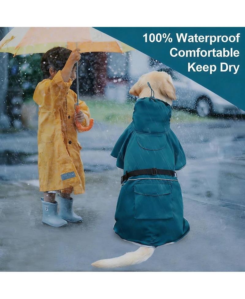 Aronkl Adjustable Waterproof Dog Raincoat with Reflective Edges for Medium Large Dogs