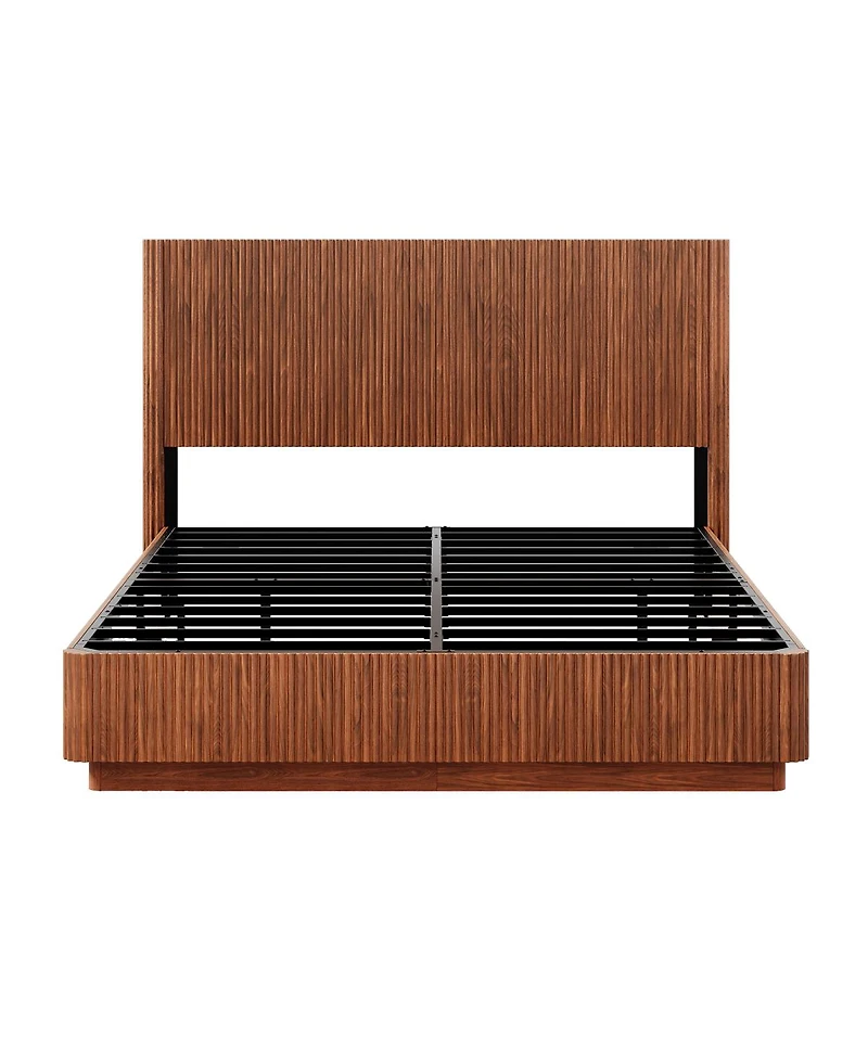 Streamdale Furniture Queen Size Bed Frame with Led Lights, Modern Walnut Wood Design