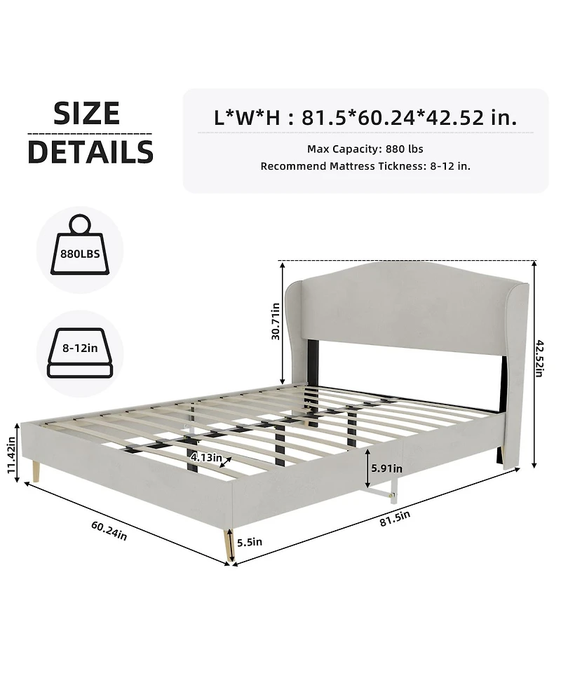 Streamdale Furniture Velvet Upholstered Queen Bed