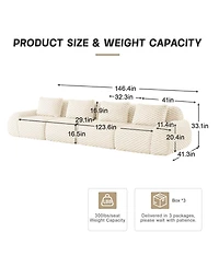Streamdale Furniture Modern Modular Sectional Sofa - Cream, 4-Seater Flannelette Couch