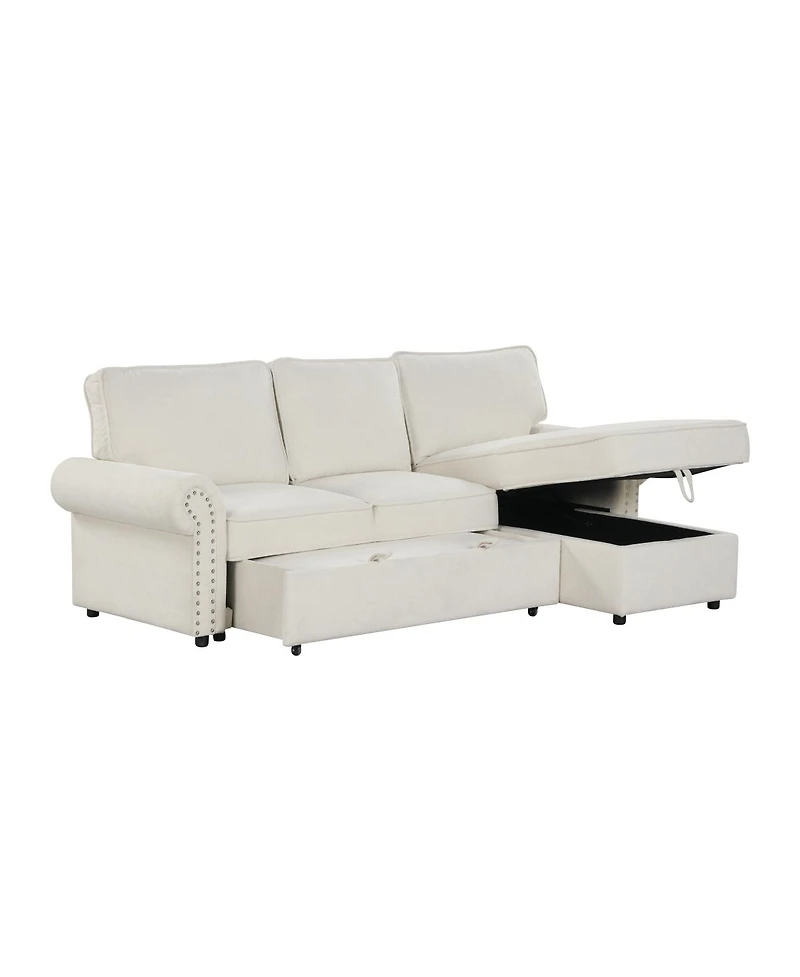 Streamdale Furniture 95" Convertible Sectional Sleeper Sofa w/ Storage Chaise & Cup Holders