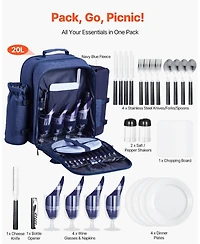 Mecale 4-Person Picnic Backpack with Insulated Cooler, Blanket and Tableware Set