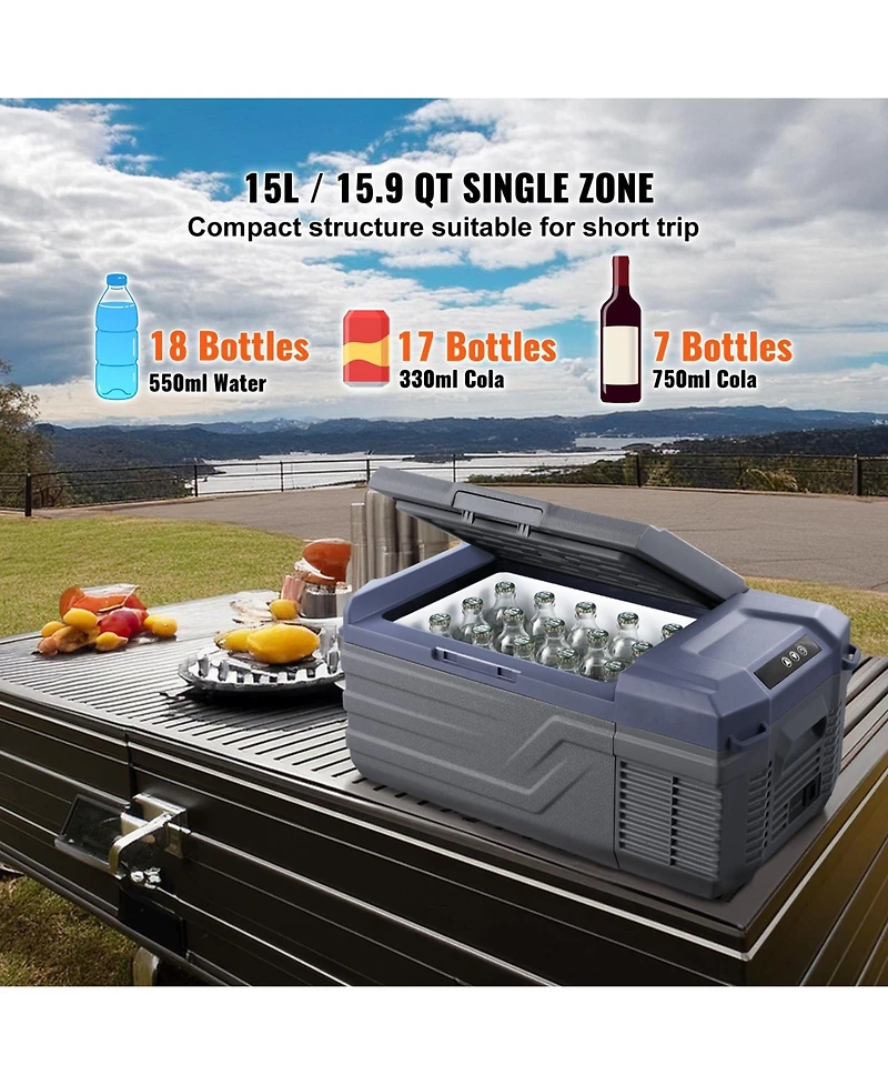 Mecale 15 L 12 Volt Single Zone Car Refrigerator with -4°F to 68°F Range