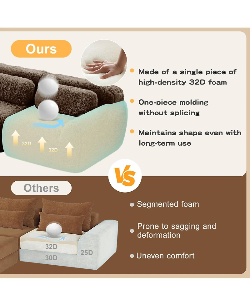 Streamdale Furniture 114" Soft Fluffy Plush Modular Sectional Sofa with Ottoman