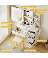 gaomon Makeup Vanity Desk with Lighted Mirror and Built-in Charging Station