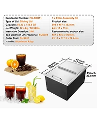 Mecale 24 x 18 x 13 Inch Drop-In Stainless Steel Ice Chest, 40.9 Qt with Sliding Lid