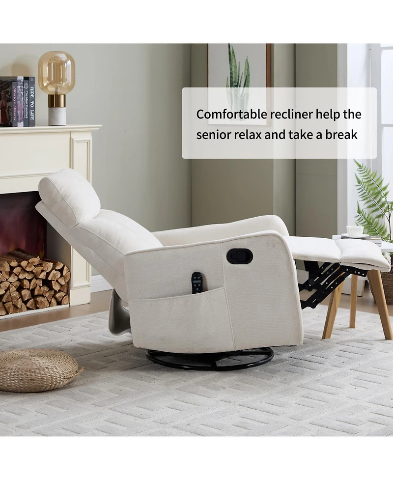 Streamdale Furniture Beige Fabric Heat Massage Rocker Swivel Recliner