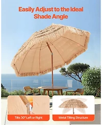 Mecale 8 Ft Thatched Tiki Patio Umbrella with Tilt and Metal Ribs