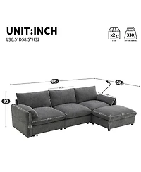 Streamdale Furniture 96.5" L-Shaped Sectional Sofa w/ Storage Ottoman, Usb Charger & Phone Holder