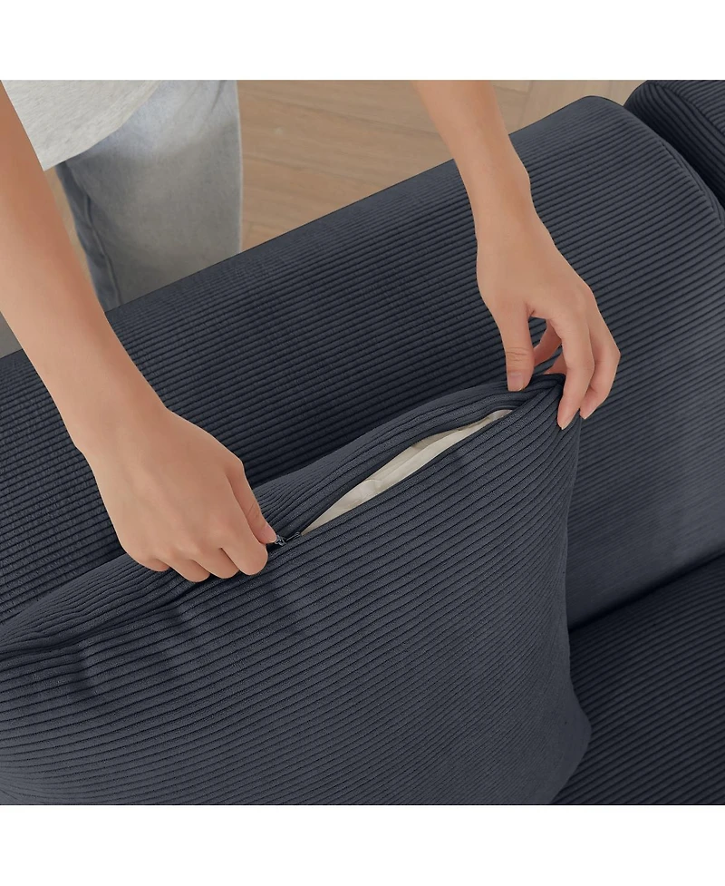 Streamdale Furniture Modern L-Shaped Corduroy Sectional Sofa with Movable Ottoman